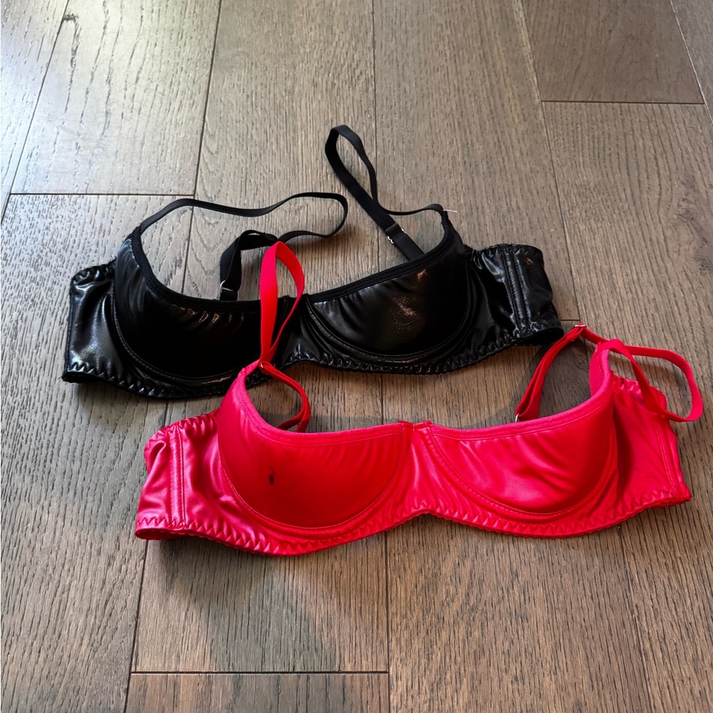Black and Red Faux Leather Bras